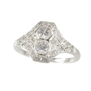 1930s Art Deco Diamond Ring  Geometric Elegance in Platinum